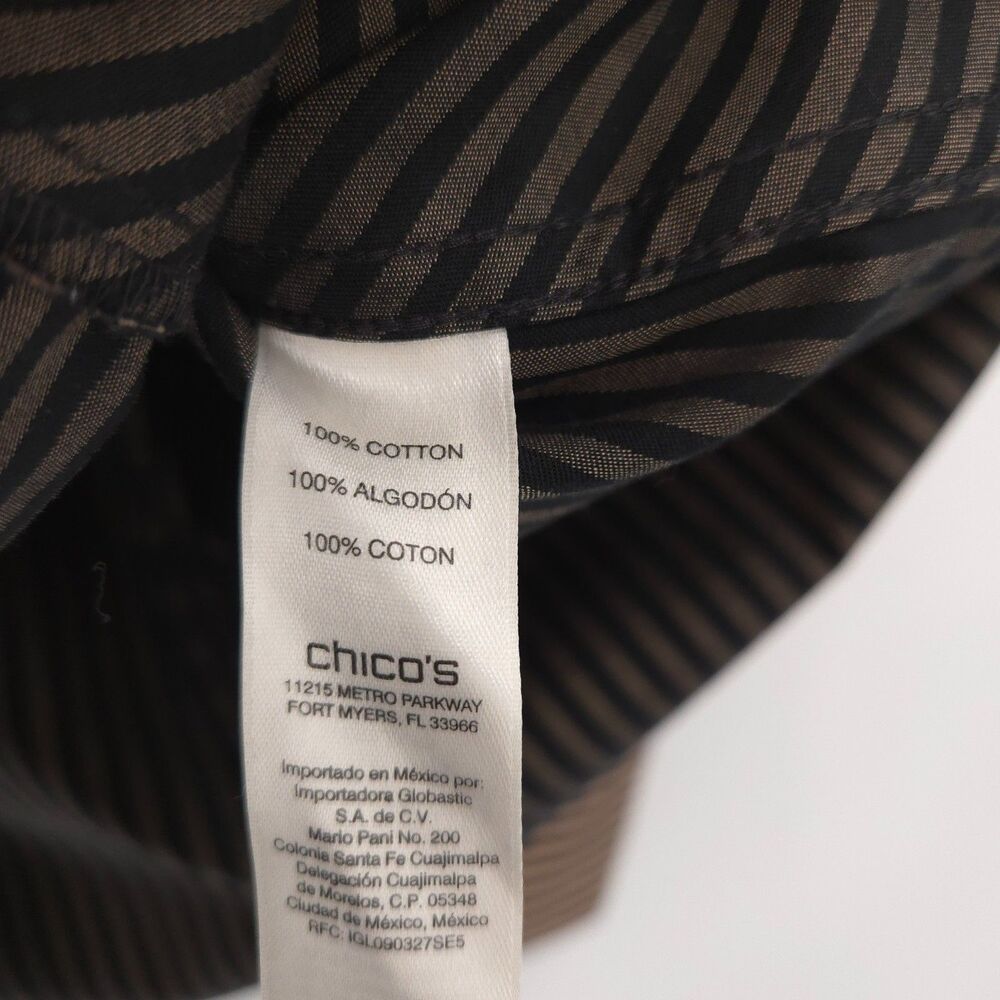 Chico's striped no-iron button up top Size 3 (XL) black brown long sleeve cotton - Picture 5 of 7